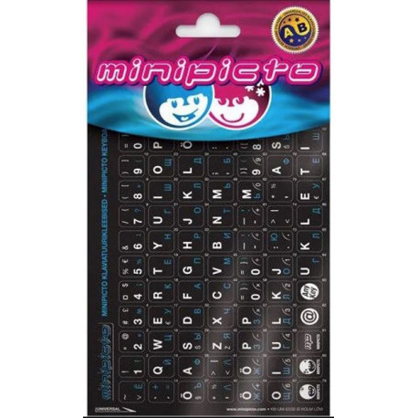 Minipicto klaviatuurikleebis EST/RUS, must/sinine (KB-UNI-RU02-BLK)
