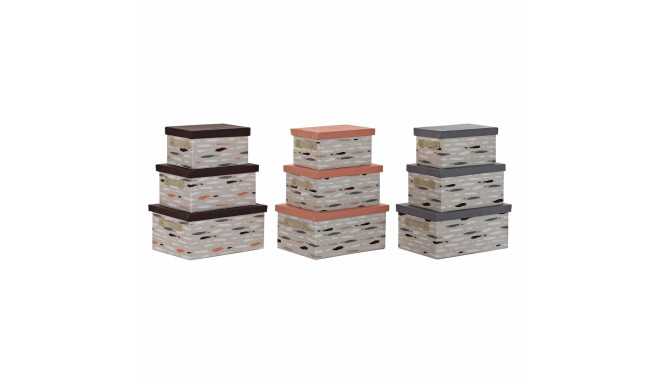 Set of Stackable Organising Boxes DKD Home Decor Brown Grey Orange 40 x 30 x 20 cm