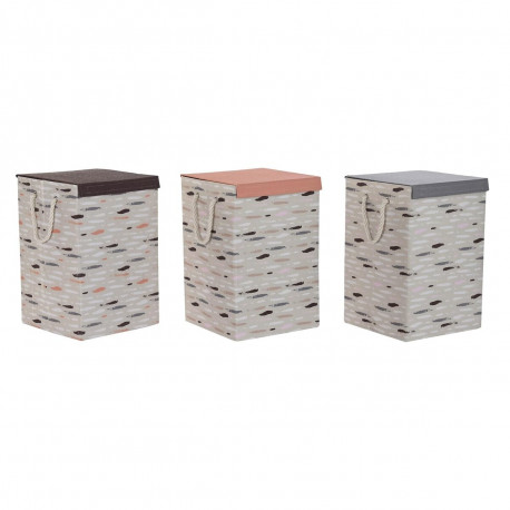 Pesukorv DKD Home Decor Kaanega 36 x 36 x 55 cm Hall Oranž (3 Ühikut)