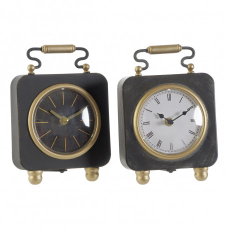 Table clock DKD Home Decor Black Golden Silver (2 Units)