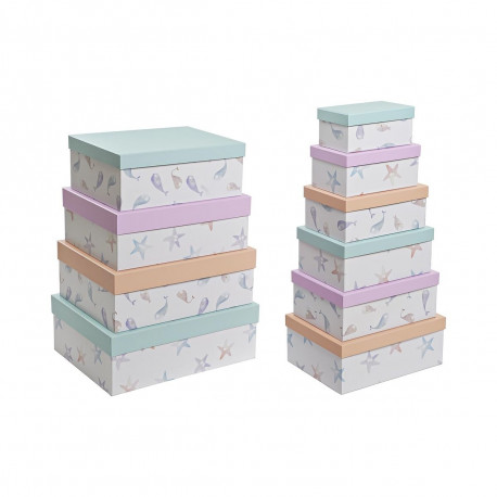 Virnastatavate Organiseerimiskarpide Komplekt DKD Home Decor Mereväesinine Papp (43,5 x 33,5 x 15,5