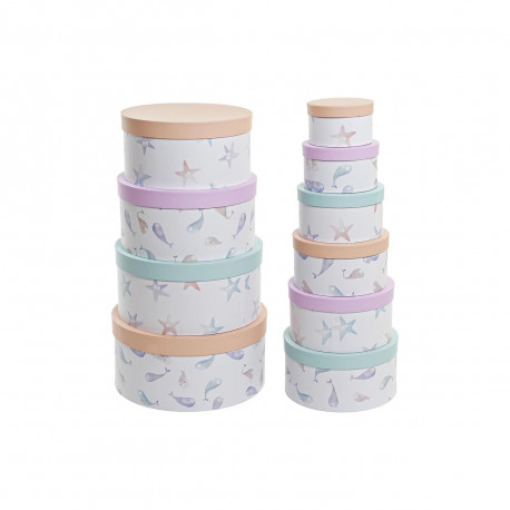 Virnastatavate Organiseerimiskarpide Komplekt DKD Home Decor Mereväesinine Ringjas Papp (37,5 x 37,5