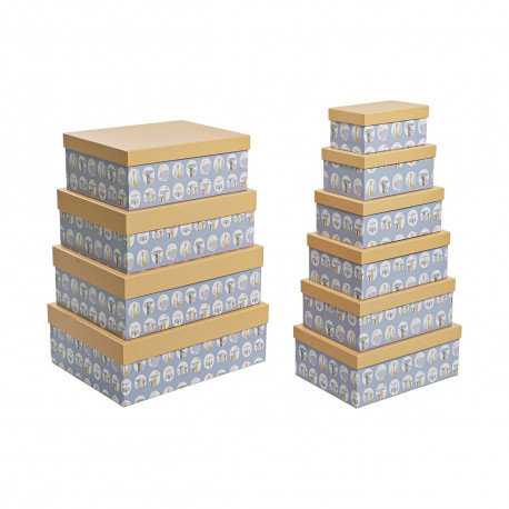 Virnastatavate Organiseerimiskarpide Komplekt DKD Home Decor loomad Sinine Papp (43,5 x 33,5 x 15,5