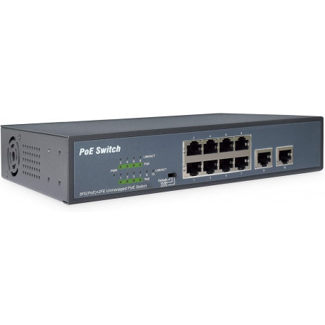 8-pordiline Fast Etherneti PoE-lüliti + 2 uplinki, must