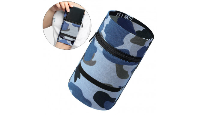 Fabric armband on the arm for running fitness, camo blue