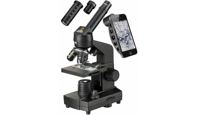 Mikroskops NATIONAL GEOGRAPHIC 40X-1280X ar eksperimentālo komplektu un viedtālruņa adapte