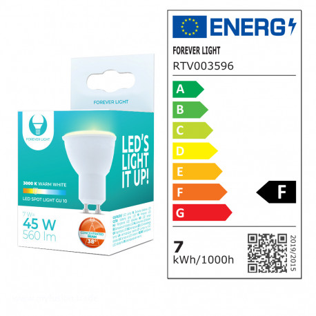 Forever Light LED bulb GU10 7W 230V 3000K 560lm 38°