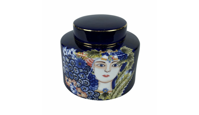 Vase DKD Home Decor Face Porcelain Blue Multicolour 17 x 17 x 16 cm