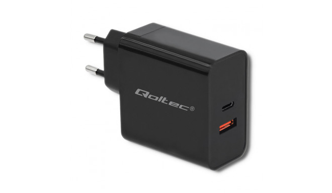 Qoltec 51716 Laadija | 63W | 5-20V | 1.5-3A | USB tüüp C PD | USB QC 3.0 | Must