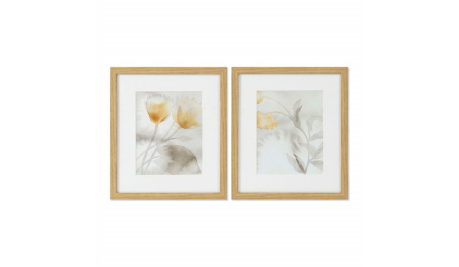 Glezna DKD Home Decor Drawed Leaf 33 x 3 x 38 cm Tradicionāls Augu lapa (2 gb.)