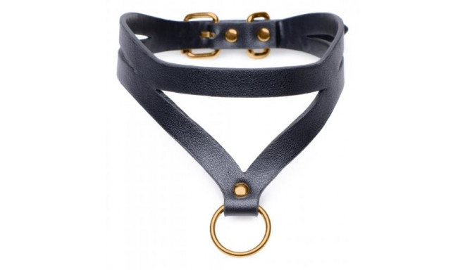 Bondage Baddie Collar With O-ring - Black/Gold