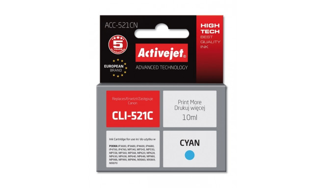 Activejet ACC-521CN Ink cartridge (replacement for Canon CLI-521C; Supreme; 10 ml; cyan)