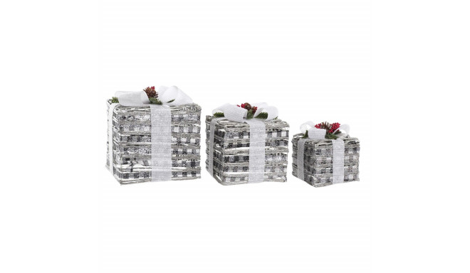 Set of decorative boxes DKD Home Decor LED White Red Green Silver Metal Snowfall 25 x 25 x 29 cm (3 