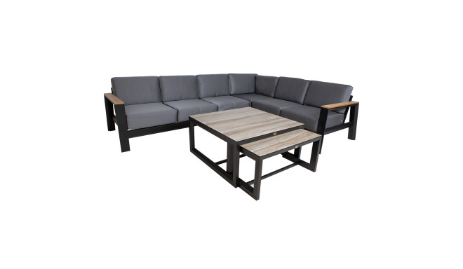 Garden furniture set FELINO corner sofa, 2 tables, black