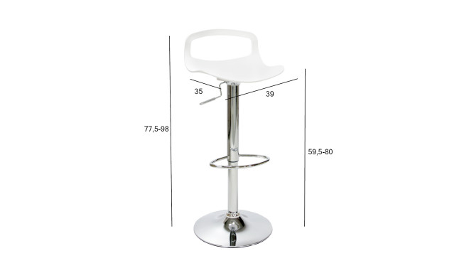 Bāra krēsls ANDY 39x35xH77,5-98cm, balts