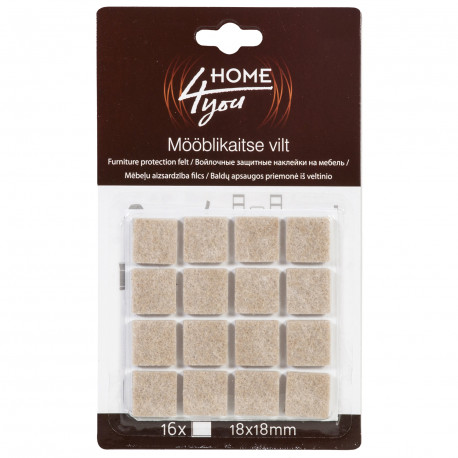 Furniture protective felt pads 18x18mm, 16pcs, beige