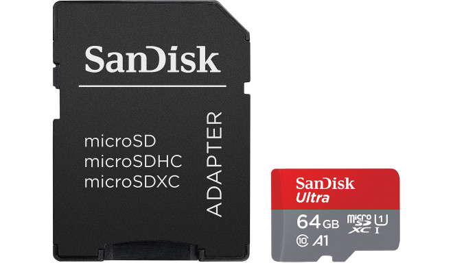 Sandisk mälukaart microSDXC 64GB Ultra 140MB/s + adapter