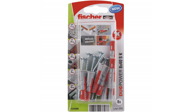 Seinapistikud ja kruvid Fischer Duopower 534998 8 x 40 mm 8 Tükid, osad Nailon 1 Tükid, osad