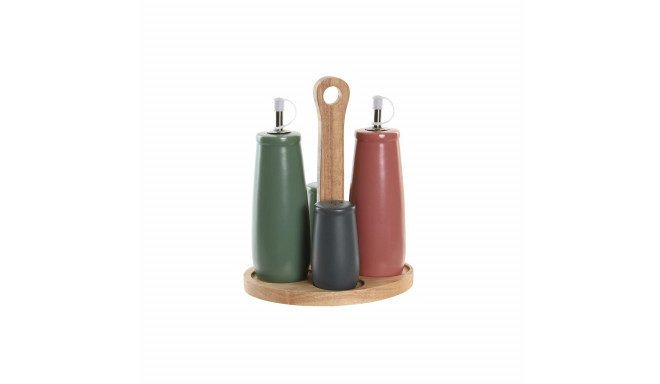 Condiment Set DKD Home Decor 19 x 16 x 22,5 cm Natural Pink Rubber wood White Green Stoneware