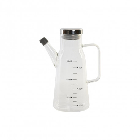 Boca za Ulje DKD Home Decor 15 x 9 x 19,6 cm Hõbedane Roostevaba teras 550 ml Borosilikaatklaas