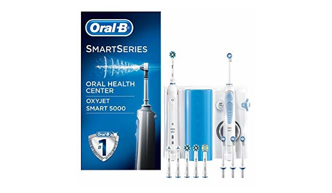 Braun Oral-B elektriline hambahari Smart 5000 + suupesur Oral Care Center OxyJet, valge/helesinine