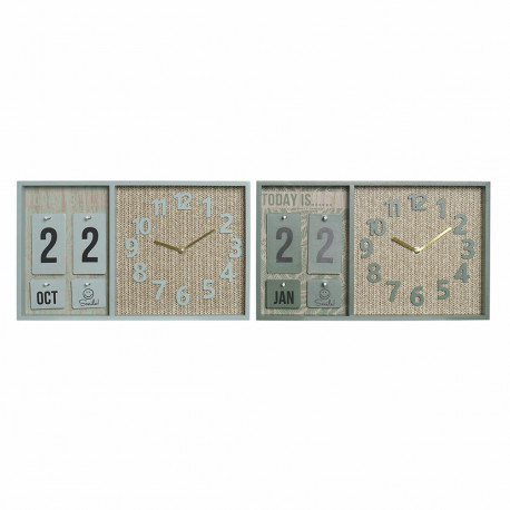 Wall Clock DKD Home Decor Green Wood polypropylene Plastic MDF Wood Tropical 40 x 5 x 24 cm (2 Units