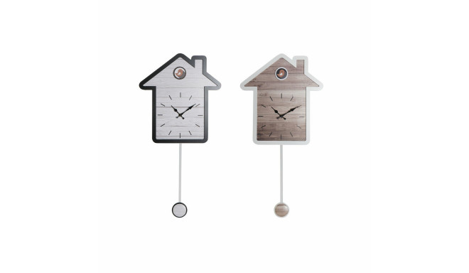 Wall Clock DKD Home Decor 32 x 5 x 56 cm Natural White Plastic House MDF Wood (2 Units)