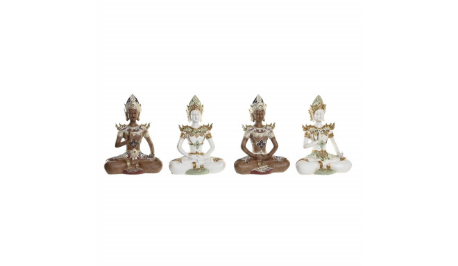 Decorative Figure DKD Home Decor 20,5 x 10,5 x 28,5 cm Brown Buddha White Oriental (4 Pieces)