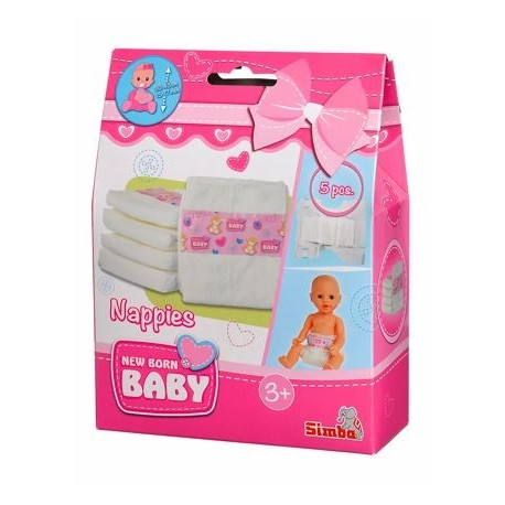 5 pieluszek dla lalki New Born Baby