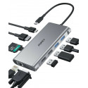 Hub USB-C CB-C89 Aluminium | 10w1 | RJ45 Ethernet 10/100/1000Mbps | 4xUSB | HDMI 4k@30Hz | SD i micr