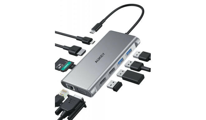 Hub USB-C CB-C89 Aluminium | 10w1 | RJ45 Ethernet 10/100/1000Mbps | 4xUSB | HDMI 4k@30Hz | SD i micr