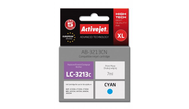 Activejet AB-3213CN Ink cartridge (replacement for Brother LC3213C; Supreme; 7 ml; cyan)