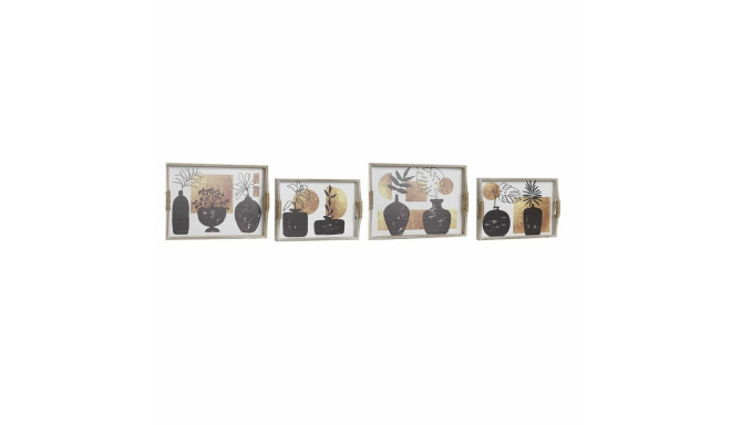 Набор подносов DKD Home Decor Белый Чёрный Позолоченный Деревянный MDF 40 x 30 x 6 cm (2 штук)