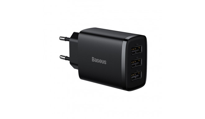 Baseus USB charger Compact 3xUSB 17W, black