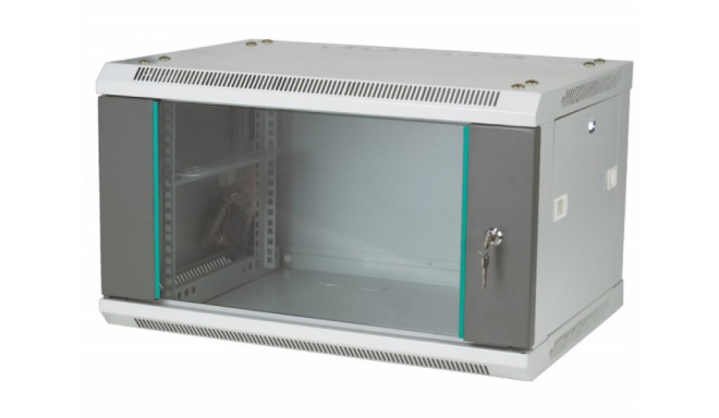Q-LANTEC 19" 6U 600x450 wall-mounted rack, glass door grey