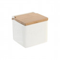 Salt Shaker with Lid DKD Home Decor Natural Porcelain White Bamboo (10,5 x 9 x 9 cm)