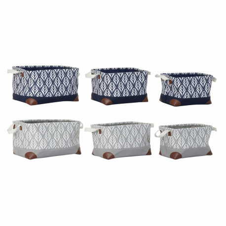 Daudzfunkcionāls grozs DKD Home Decor Balts Brūns Pelēks Tumši Zils Augu lapa Boho 40 x 30 x 24 cm P