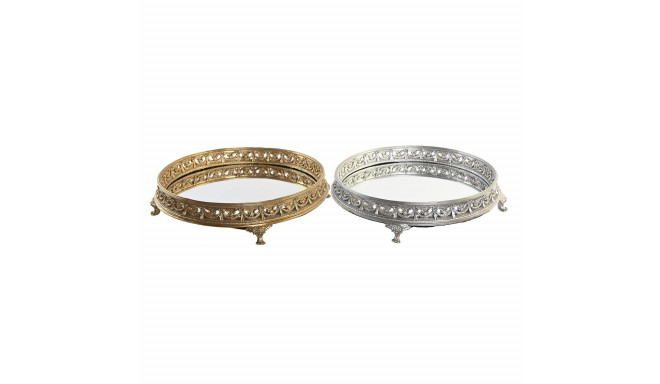 Suupistete alus DKD Home Decor 38,5 x 38,5 x 8 cm Peegel Hõbedane Kuldne Vaik Neoklassikaline (2 Ühi