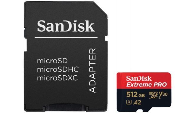 Sandisk memory card microSDXC 512GB Extreme Pro + adapter