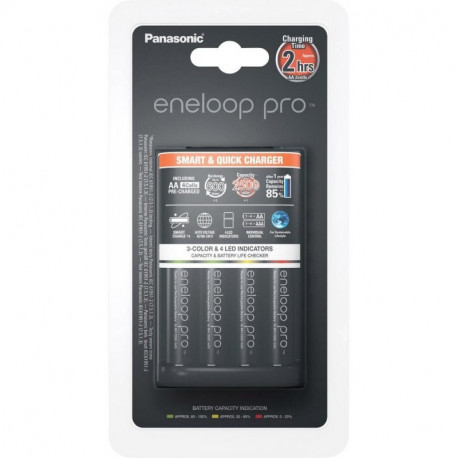 Akulaadija Panasonic eneloop BQ-CC55 + 4x2500mAh Pro AA akut, AA/AAA 4 eraldi laadimiskanalit, aeg