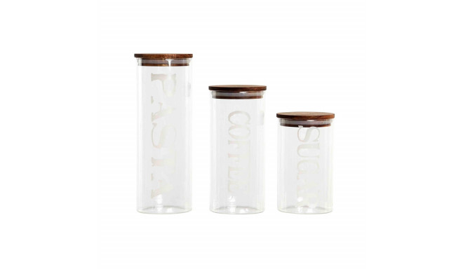 3 Tubs DKD Home Decor 10,2 x 10,2 x 27,7 cm Natural Transparent Acacia Letters Borosilicate Glass