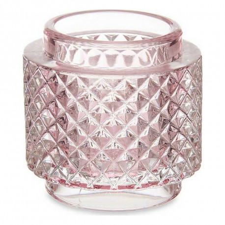 Candleholder Gift Decor 64296 Pink Glass 9 x 8,8 x 9 cm