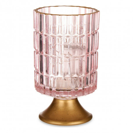 LED Lantern Gift Decor L1118BMMS-C L1118BMMS-C Pink Golden Glass Stripes 10,7 x 18 x 10,7 cm