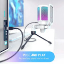 Fifine AmpliGame A6V RGB mikrofon mängimiseks | taskuhäälingusaated | ojad | statiiv | valge