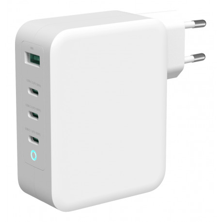 USB-C wall charger DELTACO 1x USB-A, 3x USB-C, total 130 W, white / USBC-GAN04