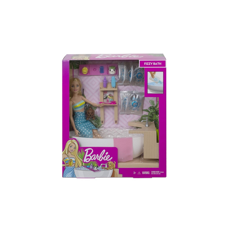 Mattel Barbie Fizzy Bath Doll And Playset Blonde With Tub Puppy