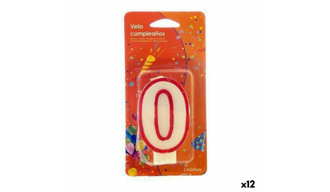 Candle Birthday Number 0 White Red (12 Units)