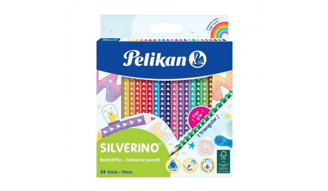 Pelikan Krāsošanas zīmuļi, Silverino, trīsstūris, SOFT plānas, 24 krāsas