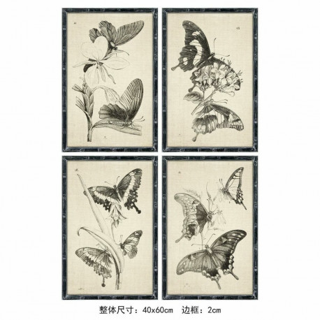 Maal DKD Home Decor 40 x 2,8 x 60 cm 40 x 60 x 2.8 cm Liblikad Cottage (4 Tükid, osad)
