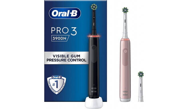 Braun Oral-B Pro 3 3900N Gift Edition, electric toothbrush (black/pink, incl. 2nd handpiece)